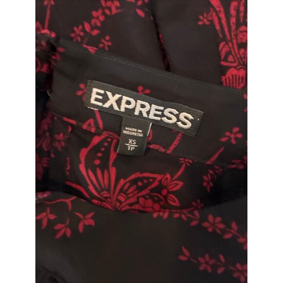 Express Women's Black Red Floral Sheer Ruffle Choker Top XS - Picture 6 of 6
